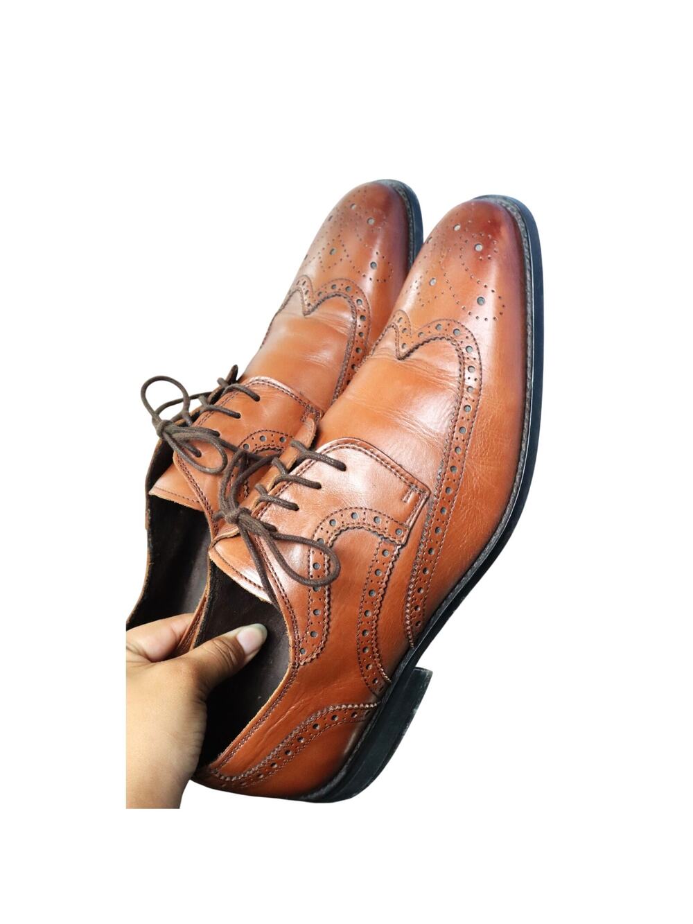 Florsheim Wingtip Oxford Brogue Cognac Brown Leather Mens 10 D Dress Shoe Work